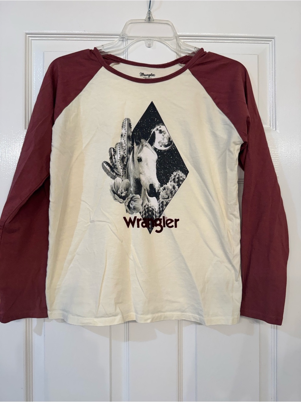 Wrangler Kids Long-Sleeve Western Baseball Tee - Cream and Burgundy